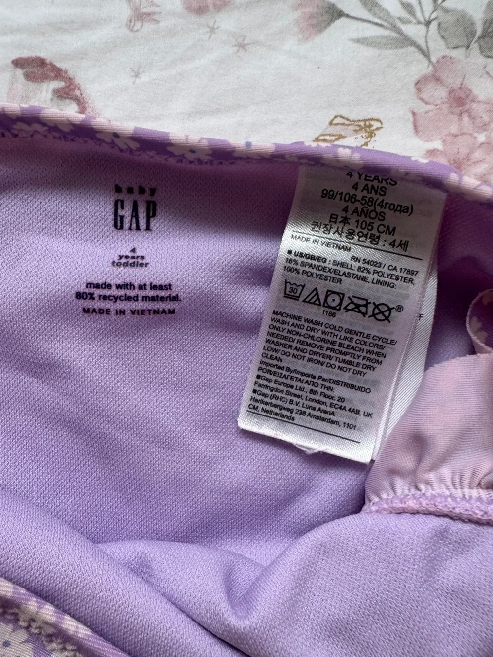Baby Gap Girls 4Y Purple Daisy Floral Rash Guard 2 Piece Swimsuit Bikini
